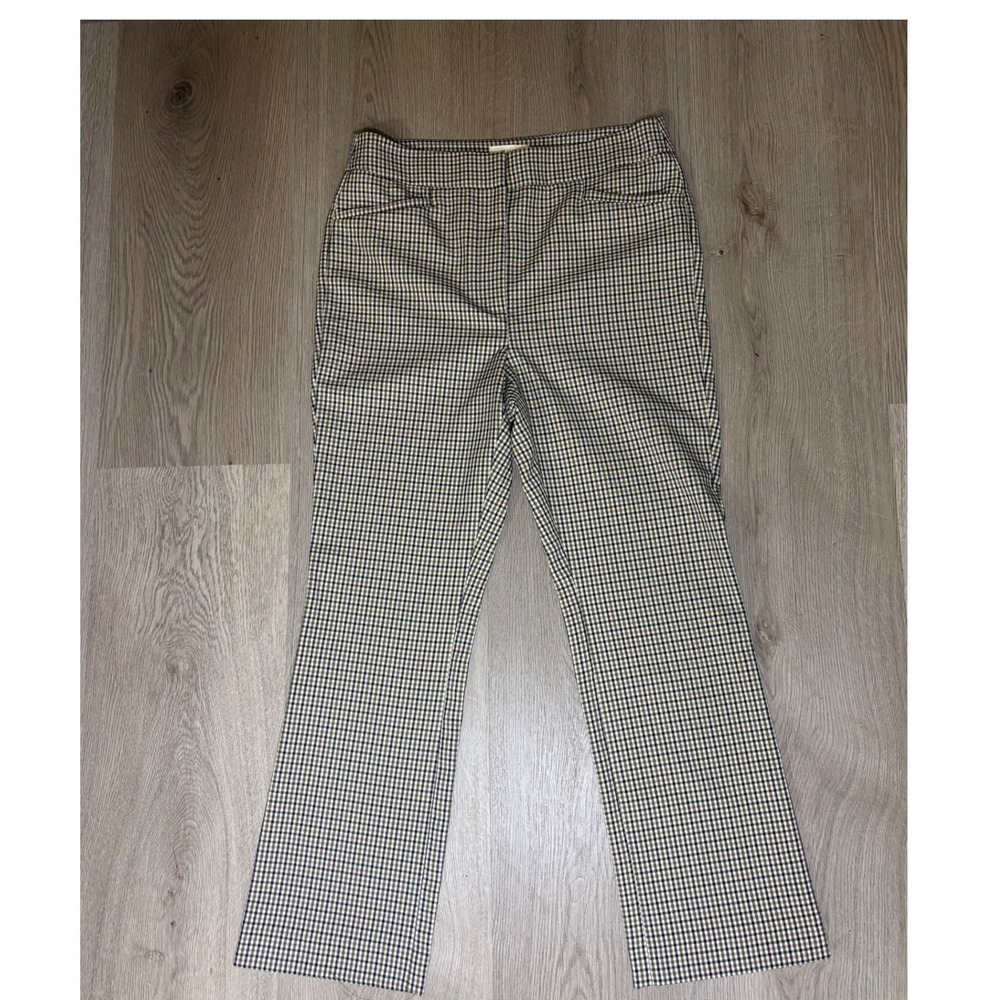 Maeve by Anthropologie Flare Pants Womens Size 6 Brown Black Gingham Plaid Chic